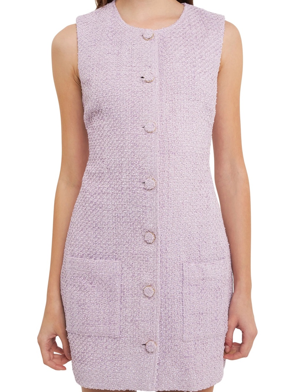 Endless Rose Lilac Tweed Button-Front Mini Dress
